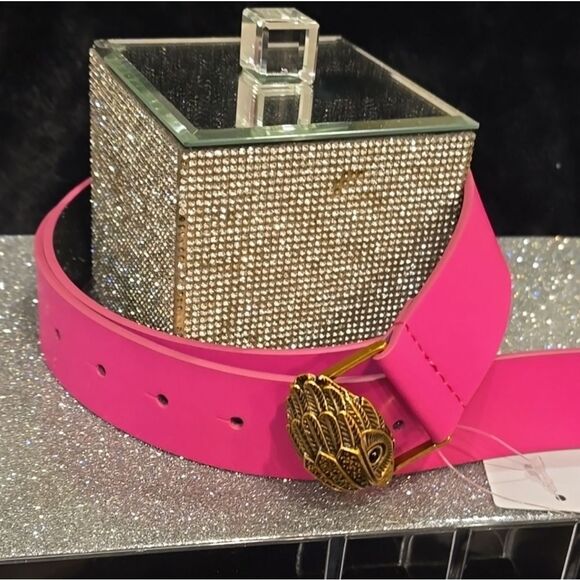 Kurt Geiger London Eagle Head Leather Belt- Fuschia/Antique Brass - Picture 6 of 8
